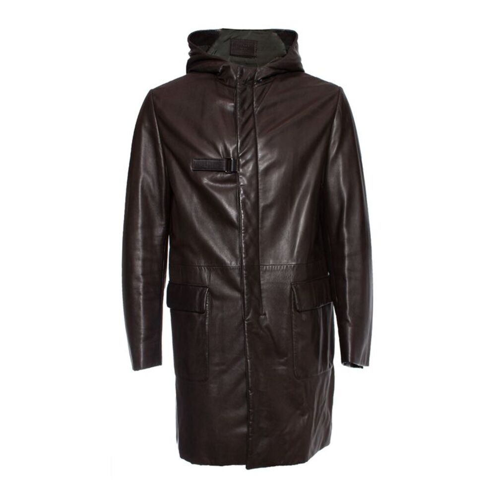 Prada Brown hooded leather parka